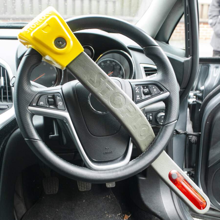 Cepo Antirrobo Para Coche: Barra De Seguridad Para Volante Con Cable De Acero, Doble Bloqueo + Medidor De Presión