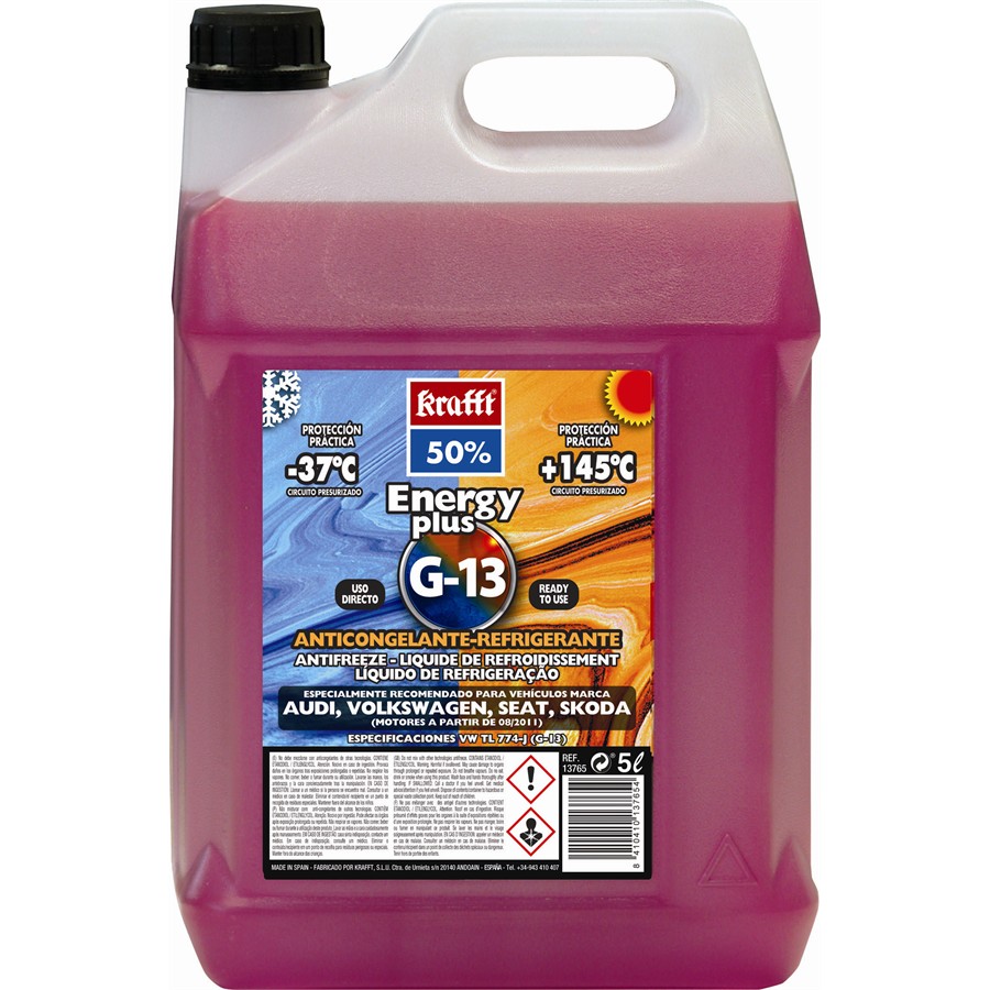 Krafft Anticongelante Coche CC-Energy Plus 50% (G13) Líquido Refrigerante  Violeta 5 Litros